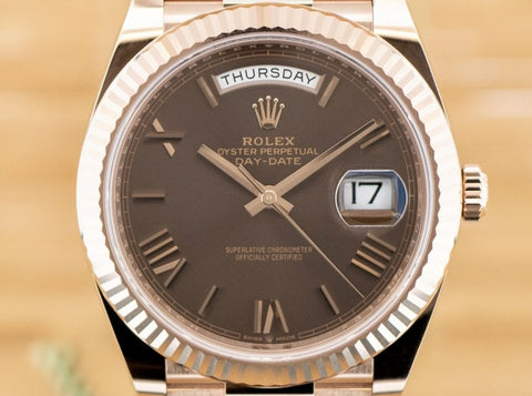 Day-Date Chocolate Dial 40mm | 2022, Brand New, Roman Numerals, Rose Gold