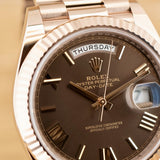 Day-Date Chocolate Dial 40mm | 2022, Brand New, Roman Numerals, Rose Gold